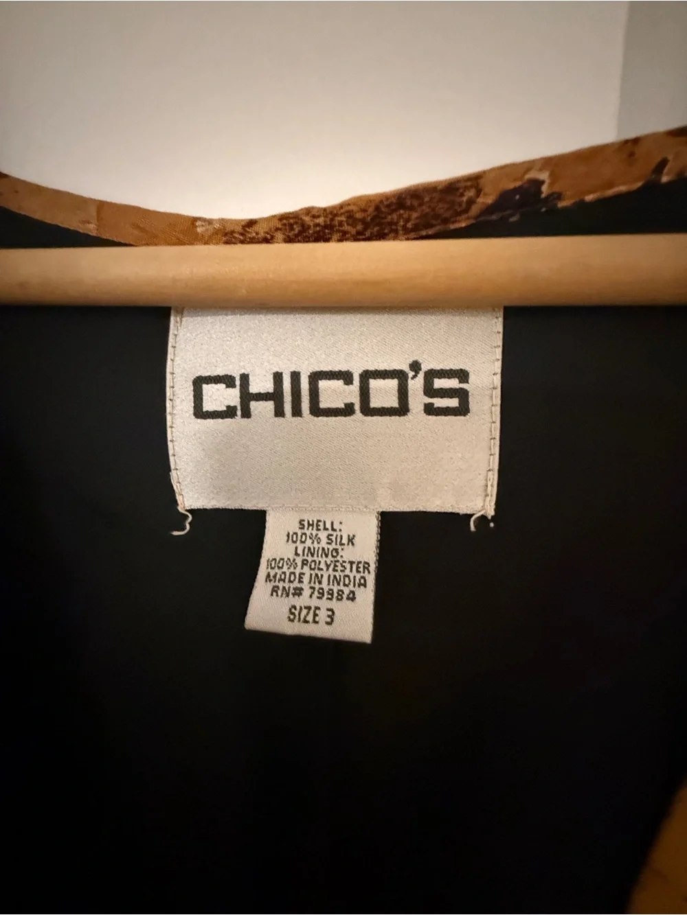 Chico's Golden Brown Printed Open-Front Jacket with Black Cuffs